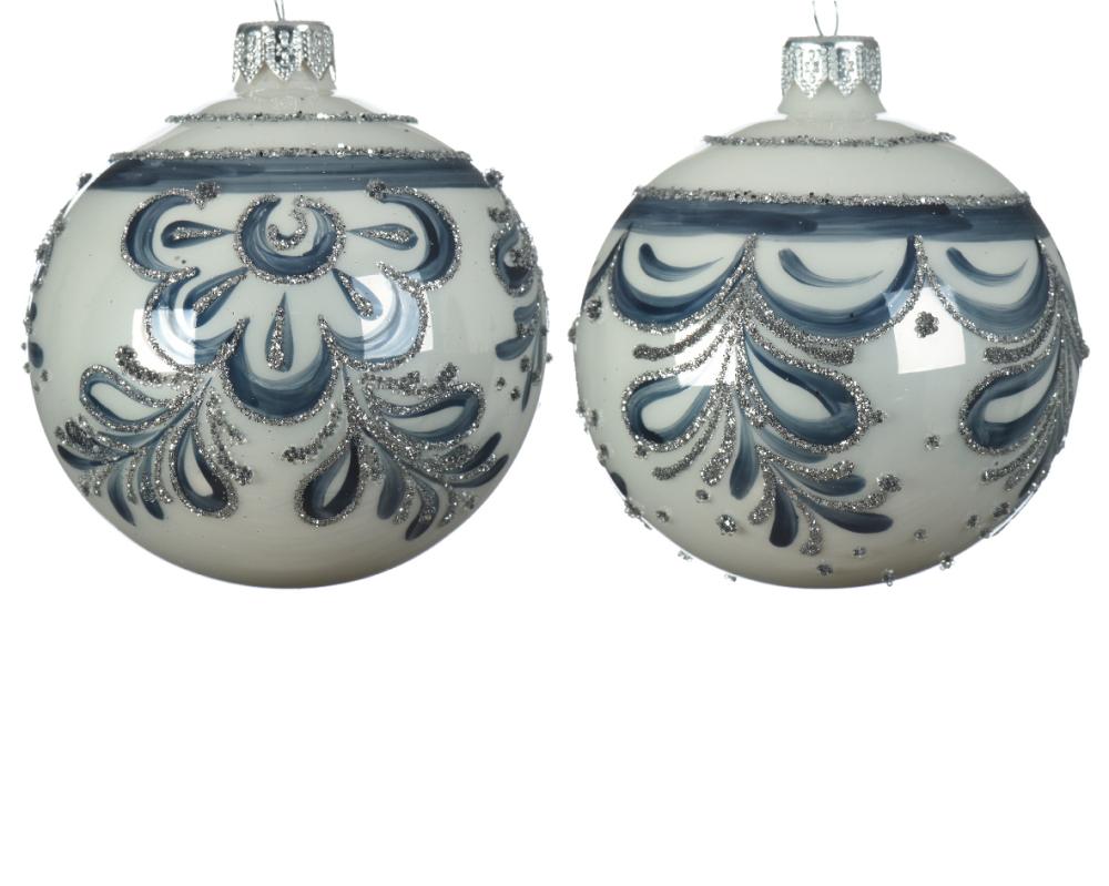 Bauble glass enamel folklore border 2ass