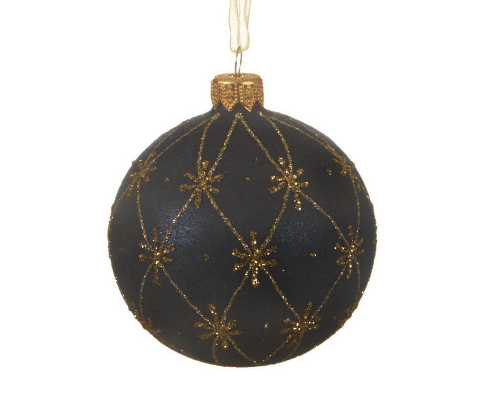 Bauble glass matt flock line star all over