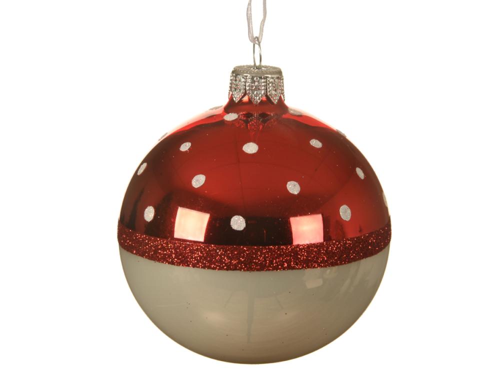 Bauble glass shiny 2 tone with line and dots