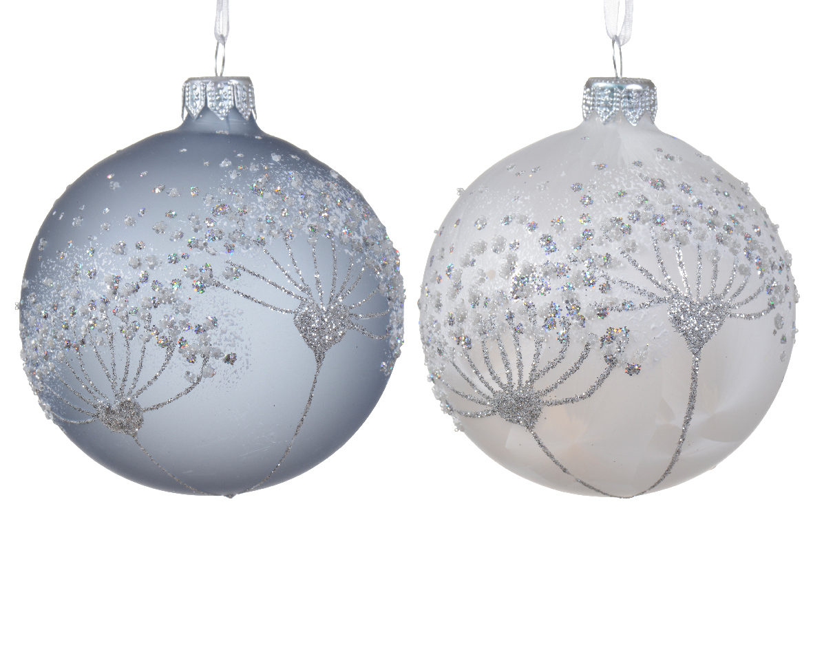 Bauble glass matt clear hogweed 2col ass