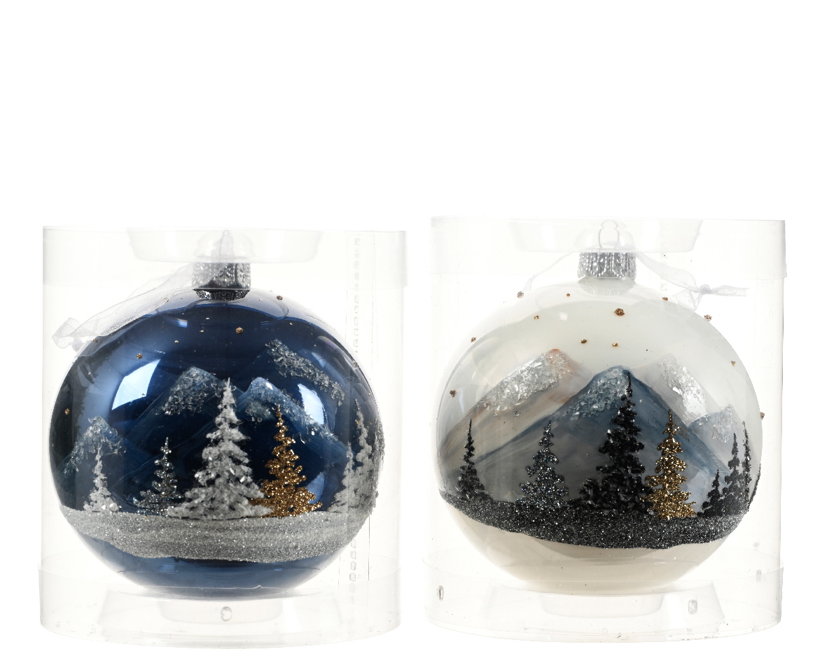 Bauble glass enamel-shiny winter landscape 2col ass