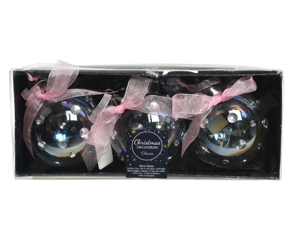 Bauble glass iris finish spangle,pink organza bow