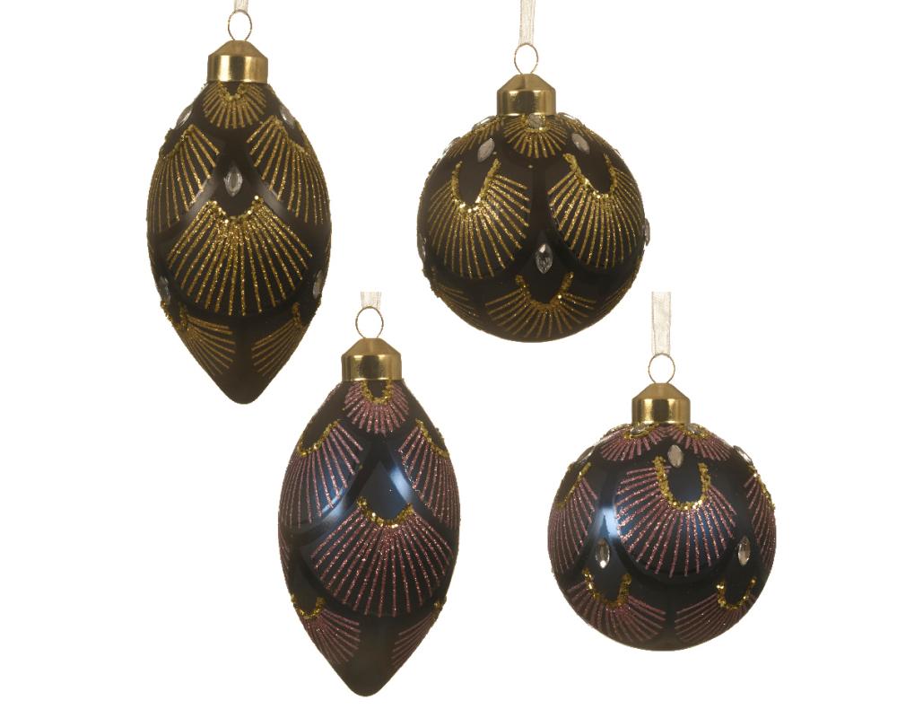 Ornament glass silver inside w matt color glitter lines,diamond , 1ΤΜΧ
