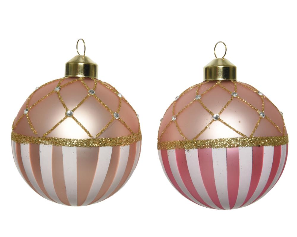 Bauble glass silver inside w matt color glitter rhomb pattern,diamond,glitter stripes 2col ass