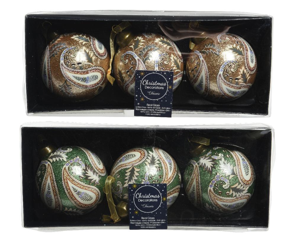 Bauble glass silver inside paisley decal 2col ass