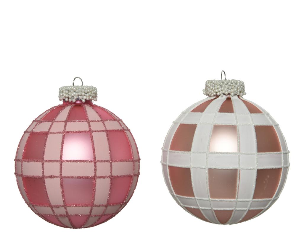Bauble glass silver inside w matt color gliter checked, 1ΤΜΧ