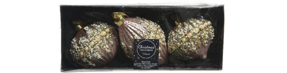 Ornament glass anti-silver inside w matt color belt w pearls,glitter,beads mix, ΣΕΤ, 3ΤΜΧ-Design B