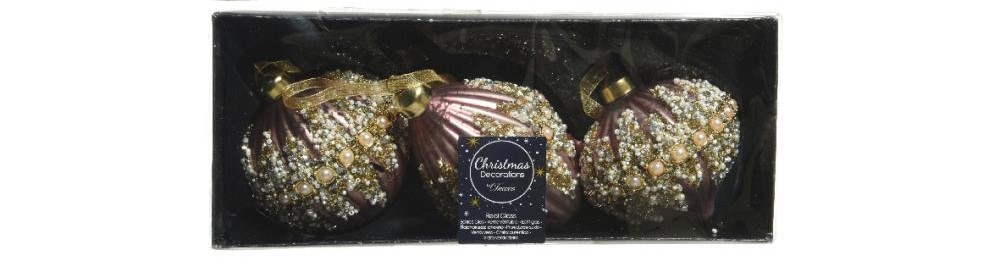 Ornament glass anti-silver inside w matt color belt w pearls,glitter,beads mix, ΣΕΤ, 3ΤΜΧ-Design C