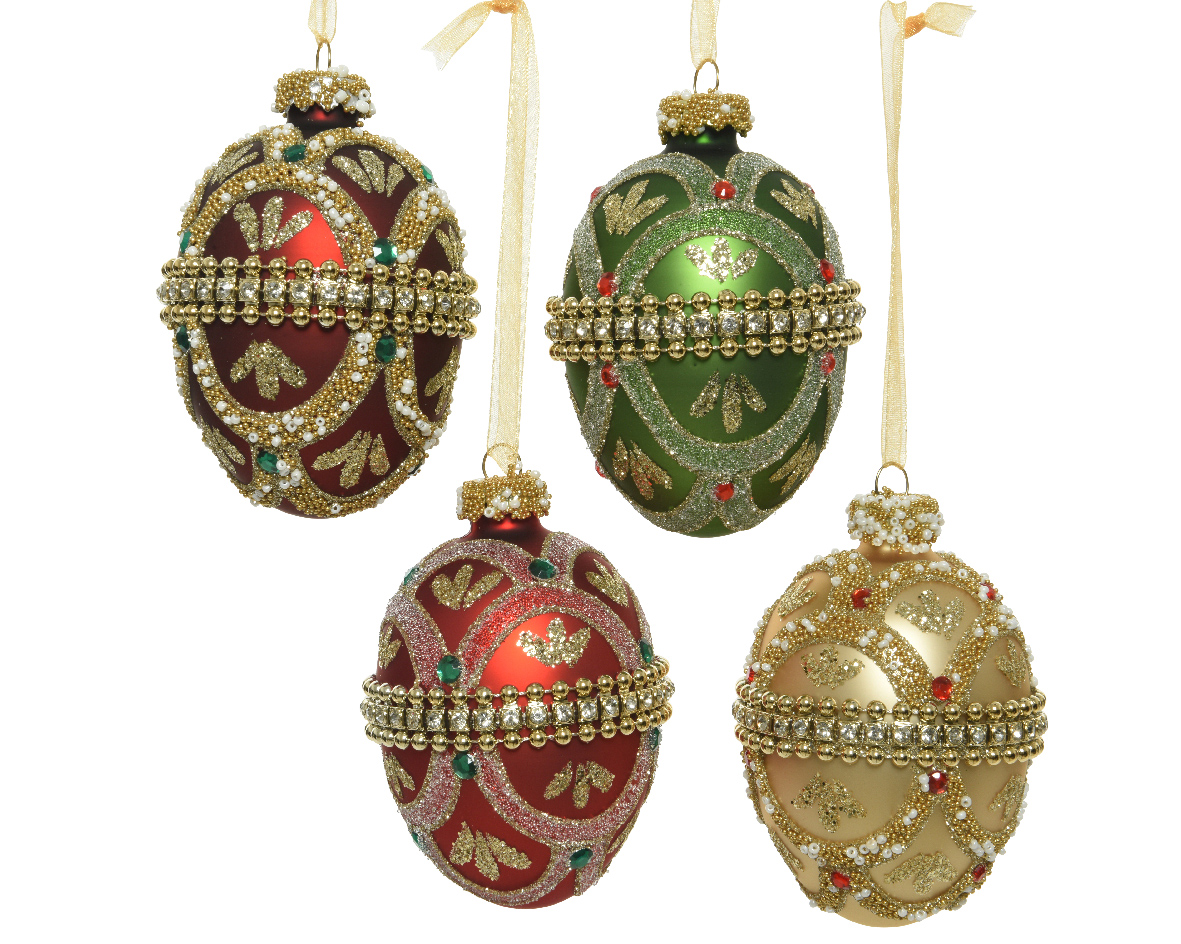 Egg glass silver inside w matt color belt w diamond,glitter,beads,gems, 1ΤΜΧ-Πράσινο