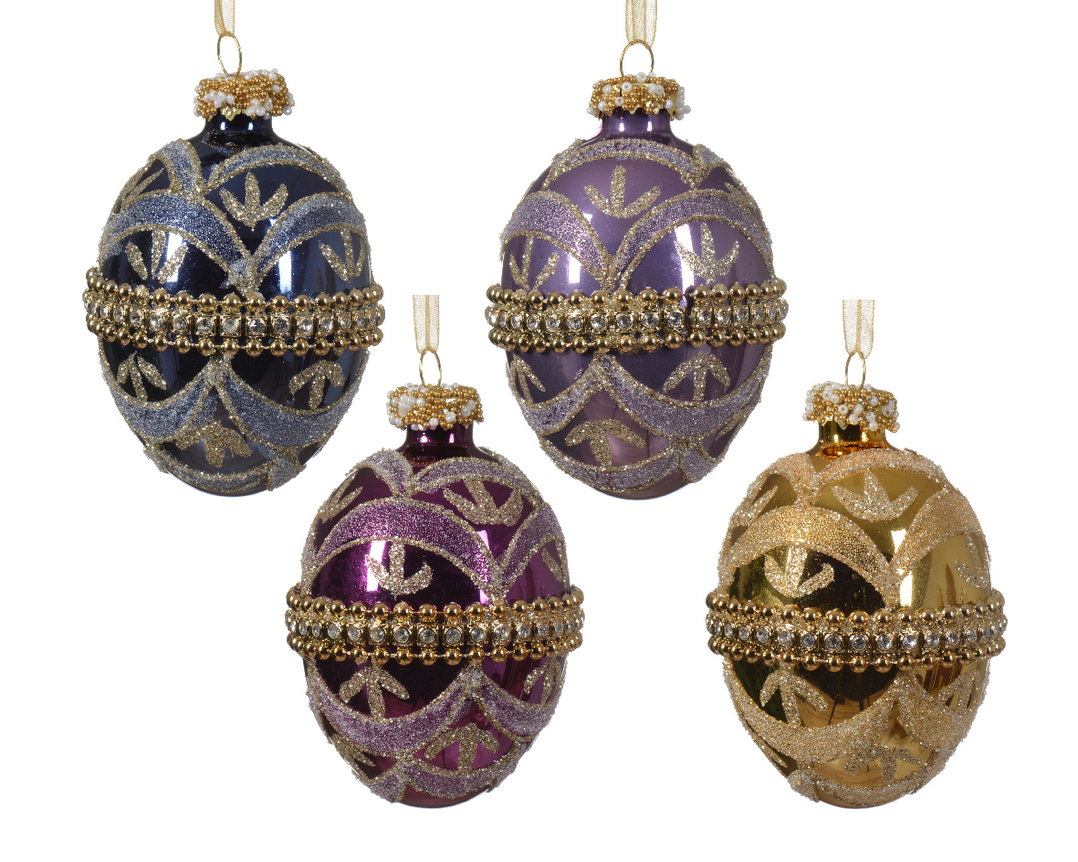 Egg glass shiny - enamel w gems chain in the middle- w glitter- beads 4col ass / ΤΙΜΗ ΤΕΜΑΧΙΟΥ