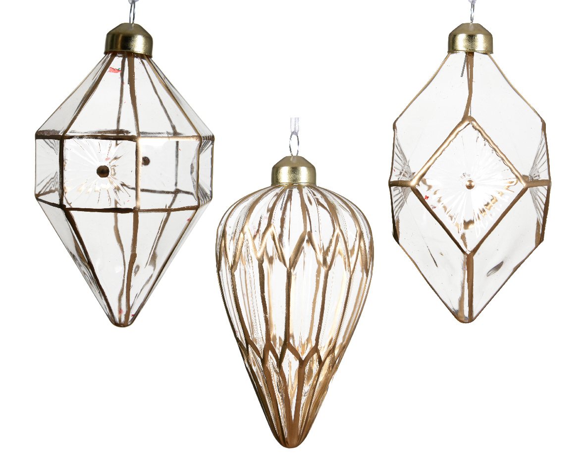 Ornament glass transparent color w golden line 3ass