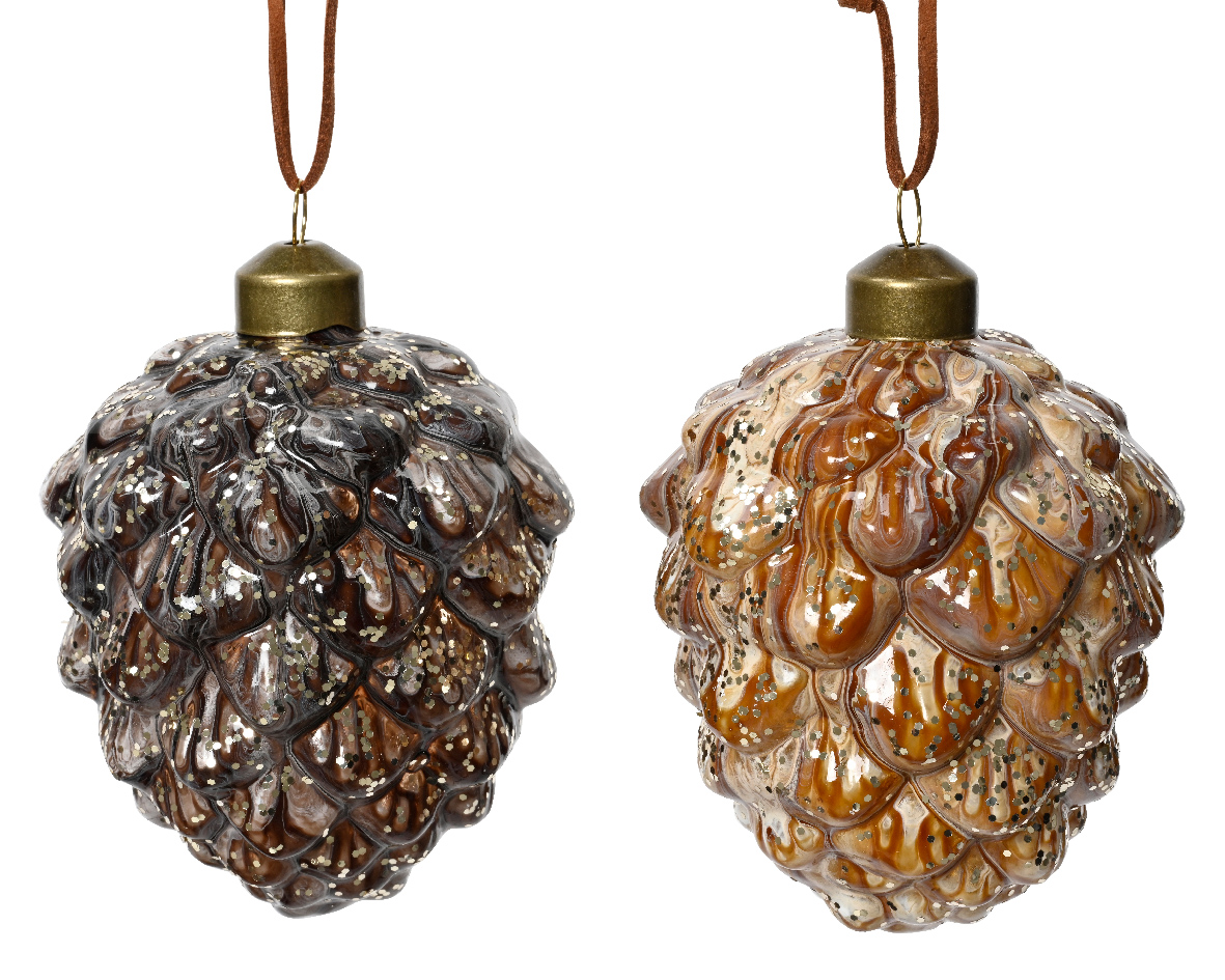 Pinecone glass silver inside shiny color w gold glitter all over 2col ass