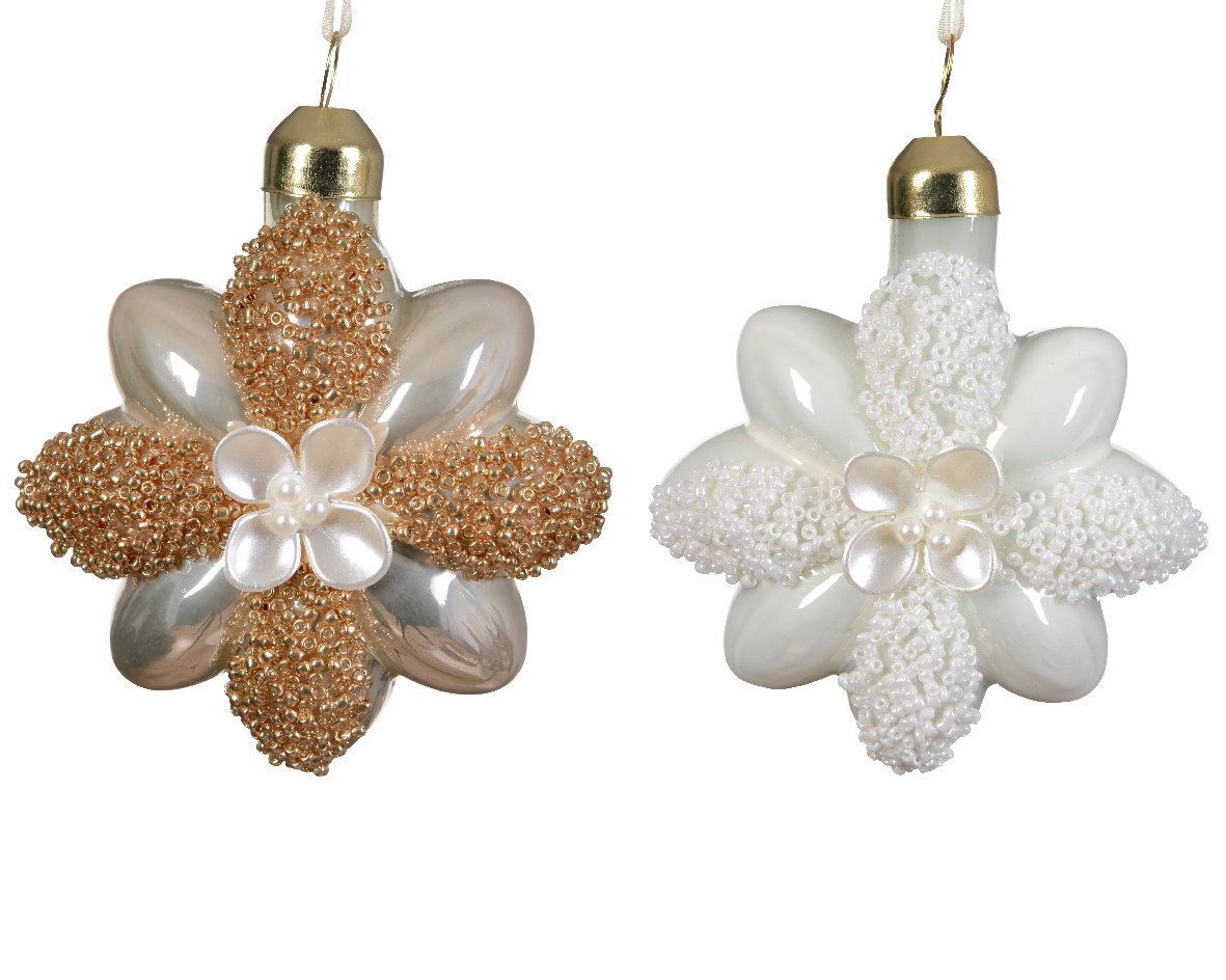 Flower glass enamel w pearl- beads- glitter 2col ass