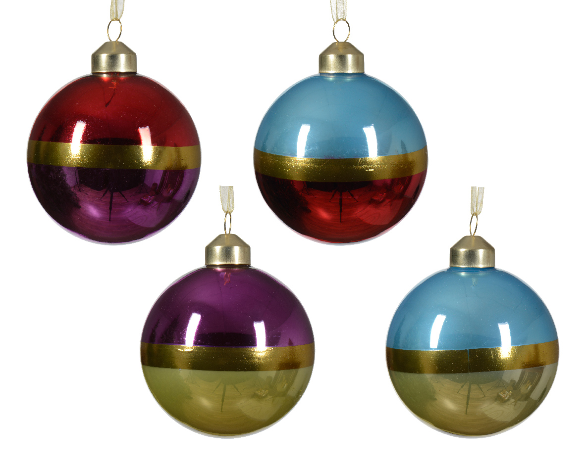 Bauble glass shiny - enamel w golden line in the middle 4col ass