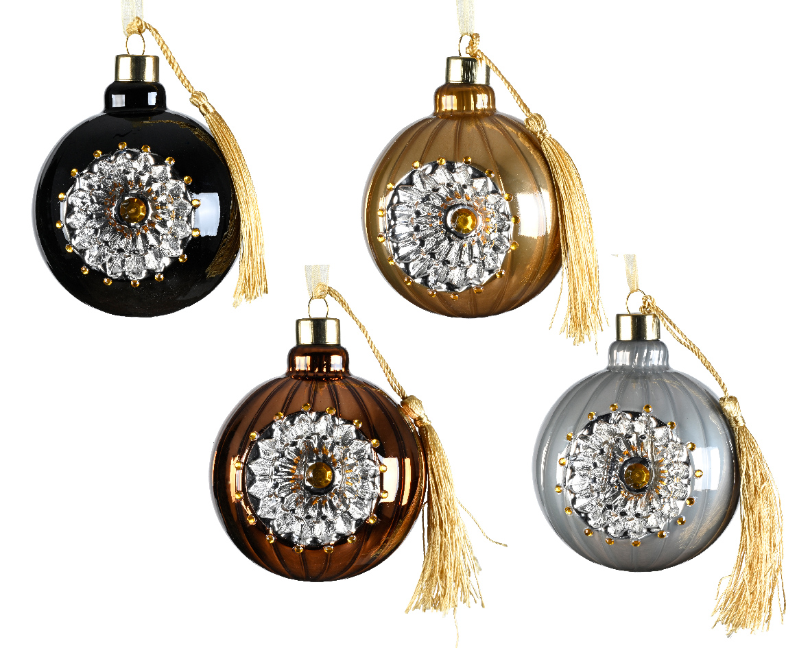 Bauble glass enamel - shiny silver in the middle- w diamond in the center- w gems- tessel 4col ass