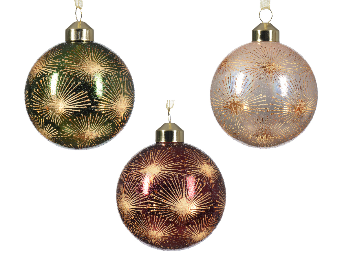 Bauble glass w speckle- w transparent beads all over 3col ass