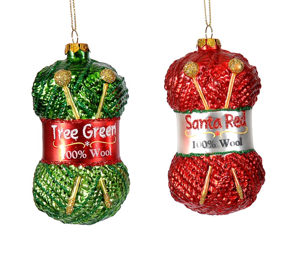 10cm Glass red,green yarn orn, 1ΤΜΧ