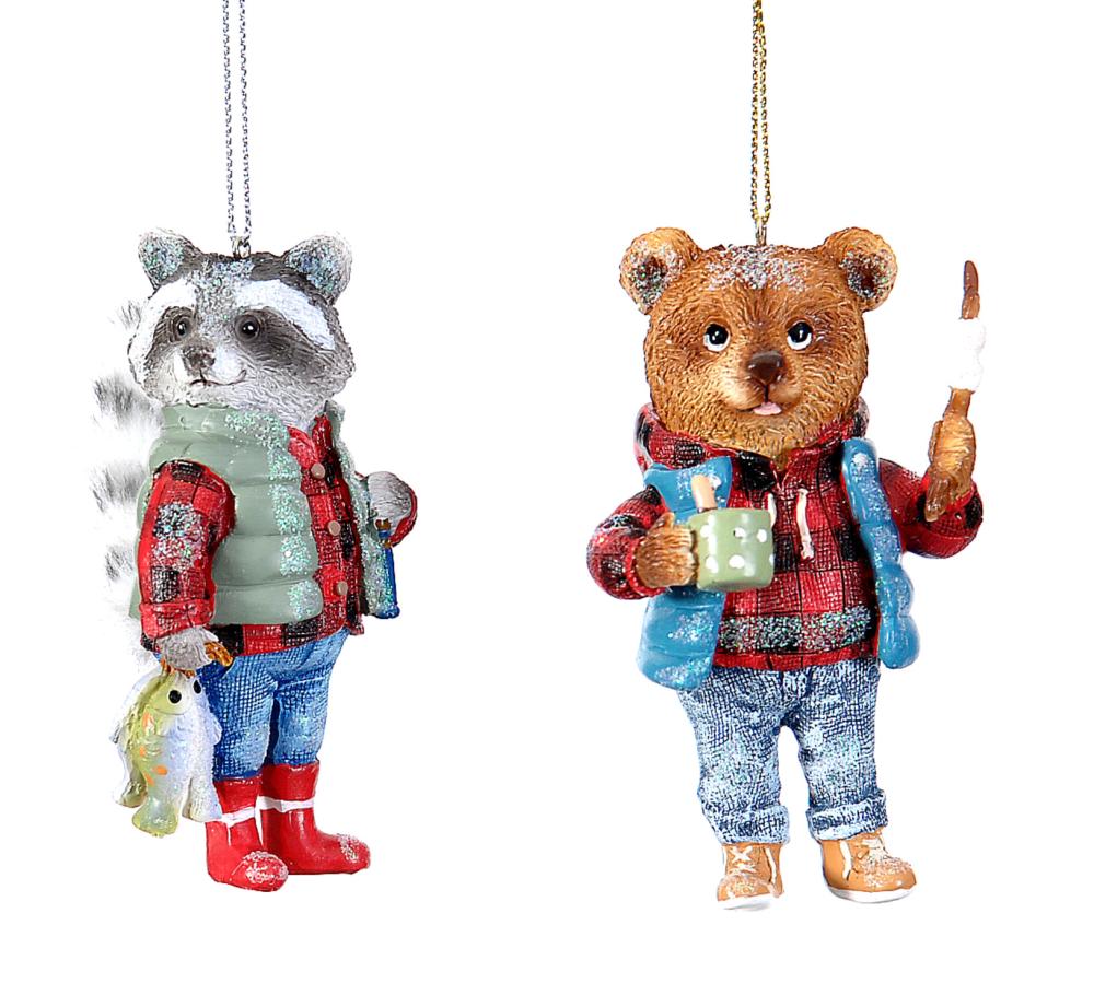 10cm Polyresin fishing raccon, bear orn, 1ΤΜΧ