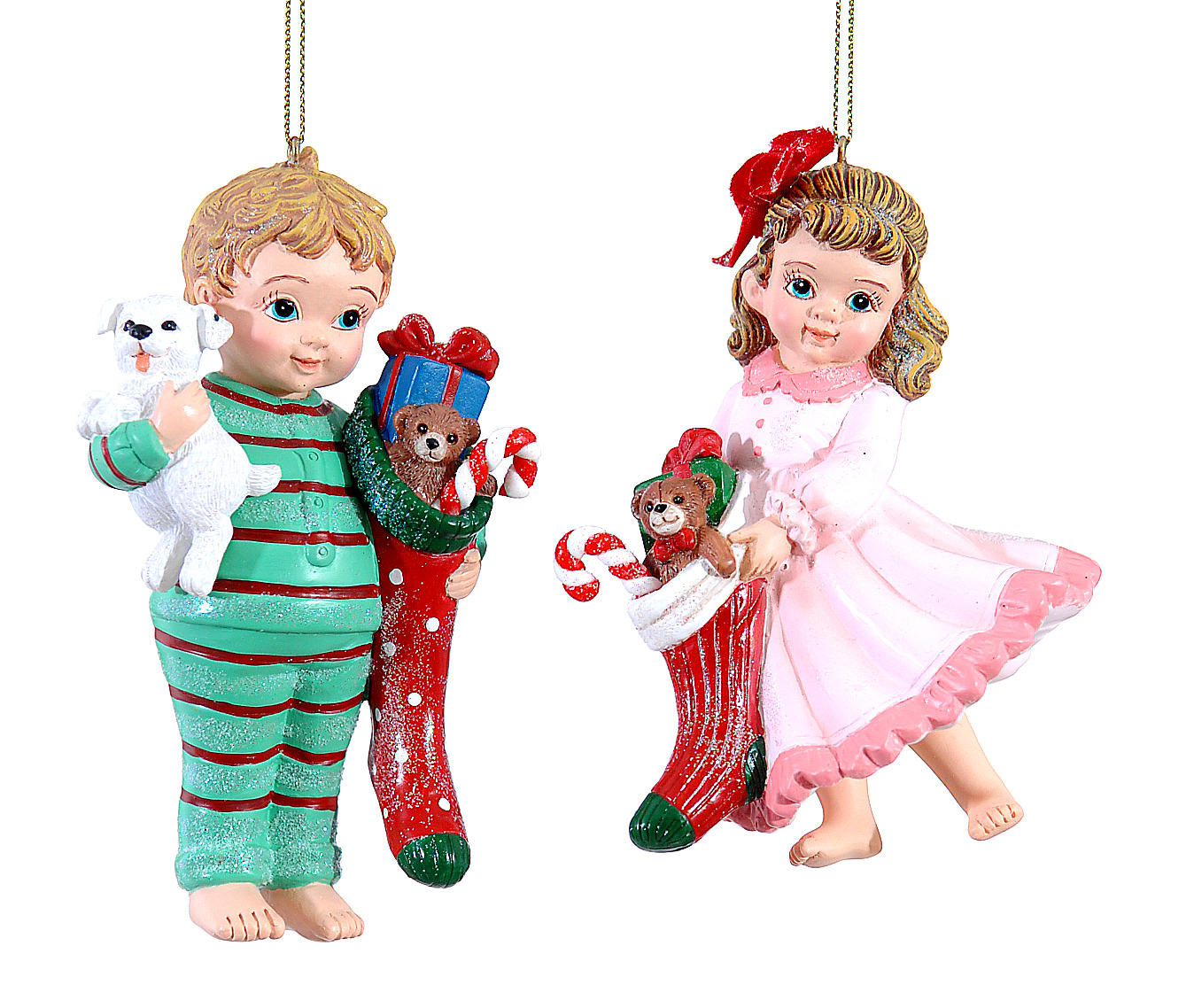 10cm Polyresin pyjama girl or boy orn