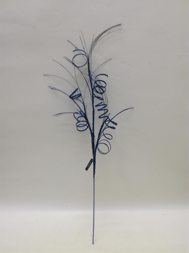 12/144-76cm Blue glittered curly branch
