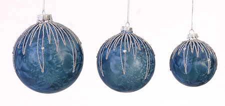 12/72-10cm Frosted blue ball w/glitter