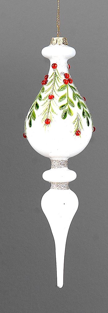 26cm Glass finial orn w/green leaves, 1ΤΜΧ-Design A
