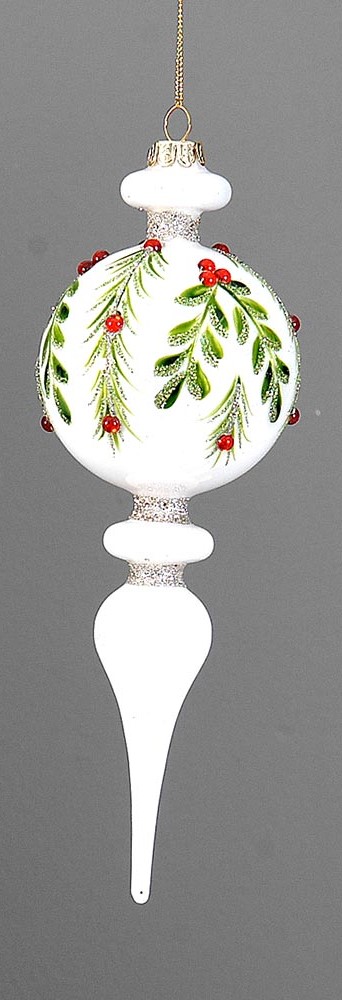 26cm Glass finial orn w/green leaves, 1ΤΜΧ-Design B