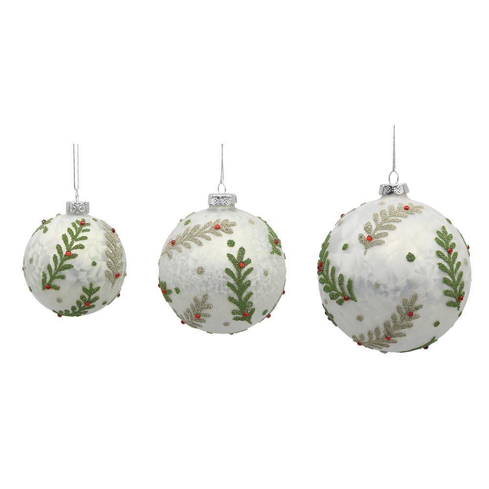 12/96-3Asst 8cm Glass white ball/drop/onion w/palm leaves