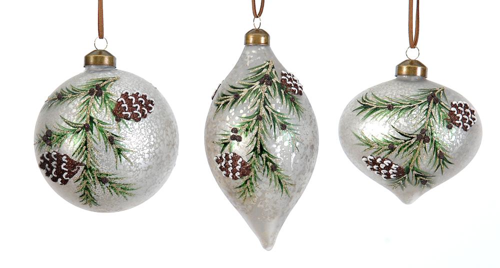 10cm Glass gold ball/drop/onion orn w/green leaves, 1ΤΜΧ