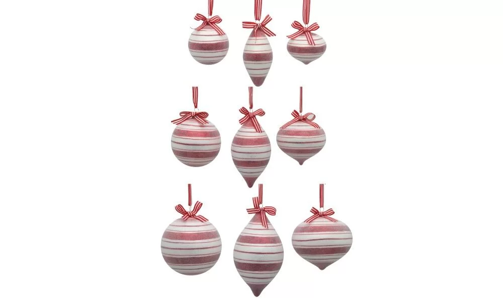 12/48-3Asst 10cm Glass red & white ball,drop & onion