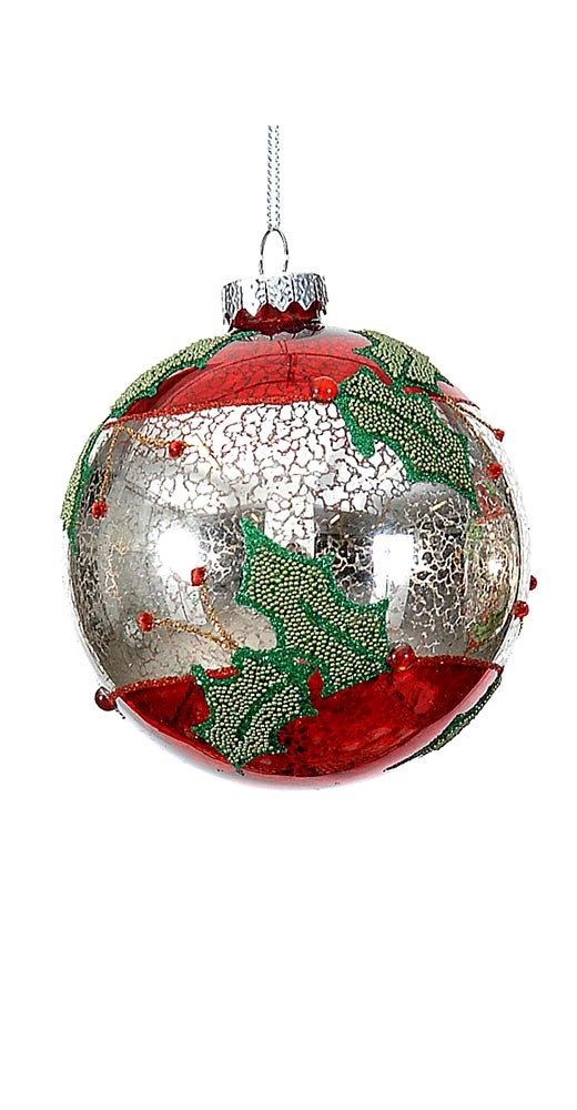 11cm Glass ornamements w/mistletoe design, 1ΤΜΧ-Design A