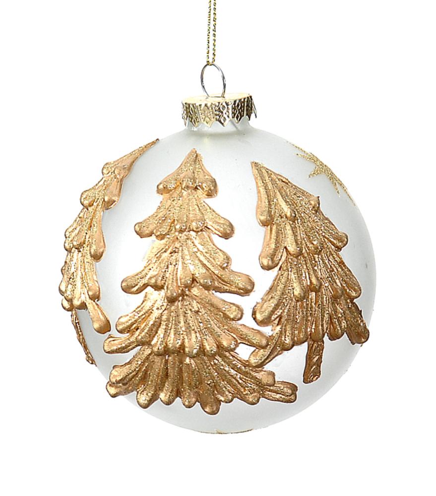 6/36-10cm Glass transp.ball w/gold trees