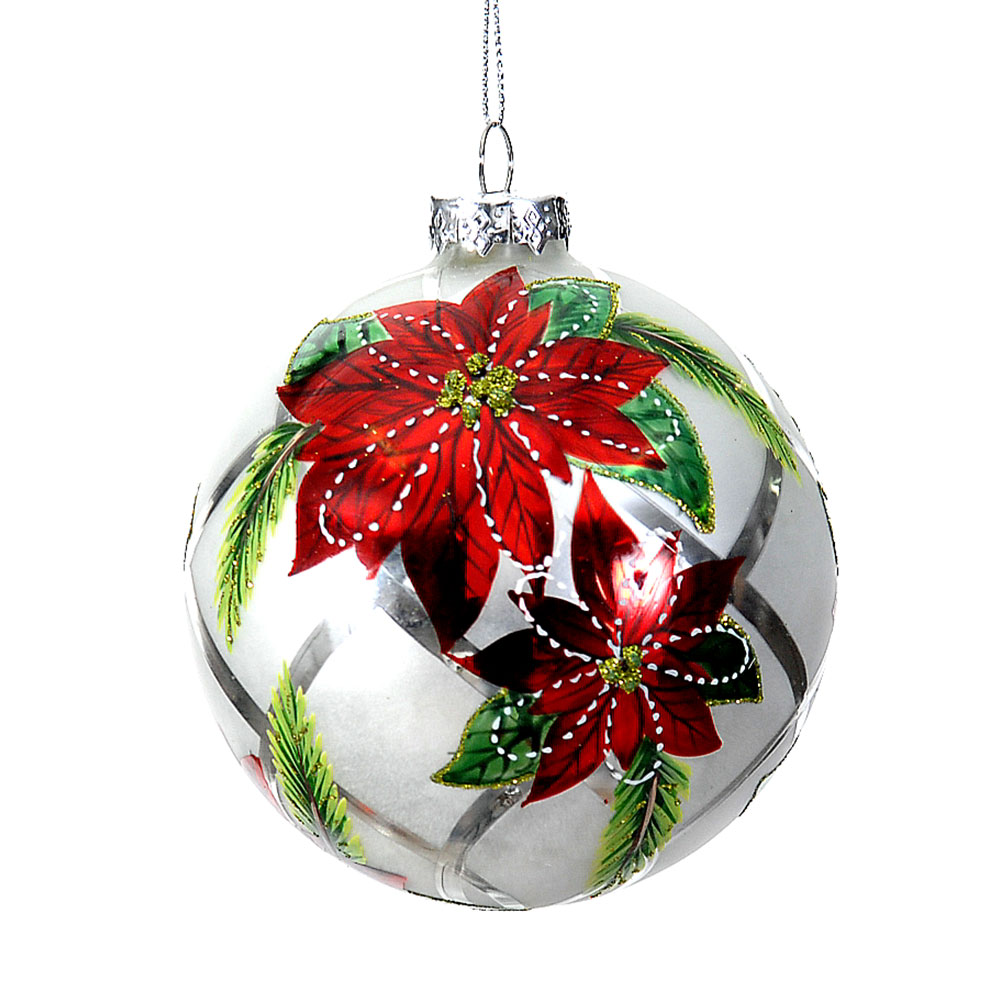 6/36-10cm Glass white ball w/flower design