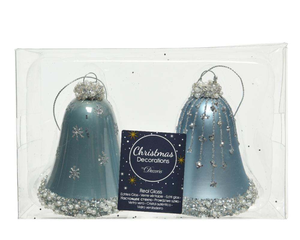 Bell glass silver inside w matt and shiny color beads 2ass
