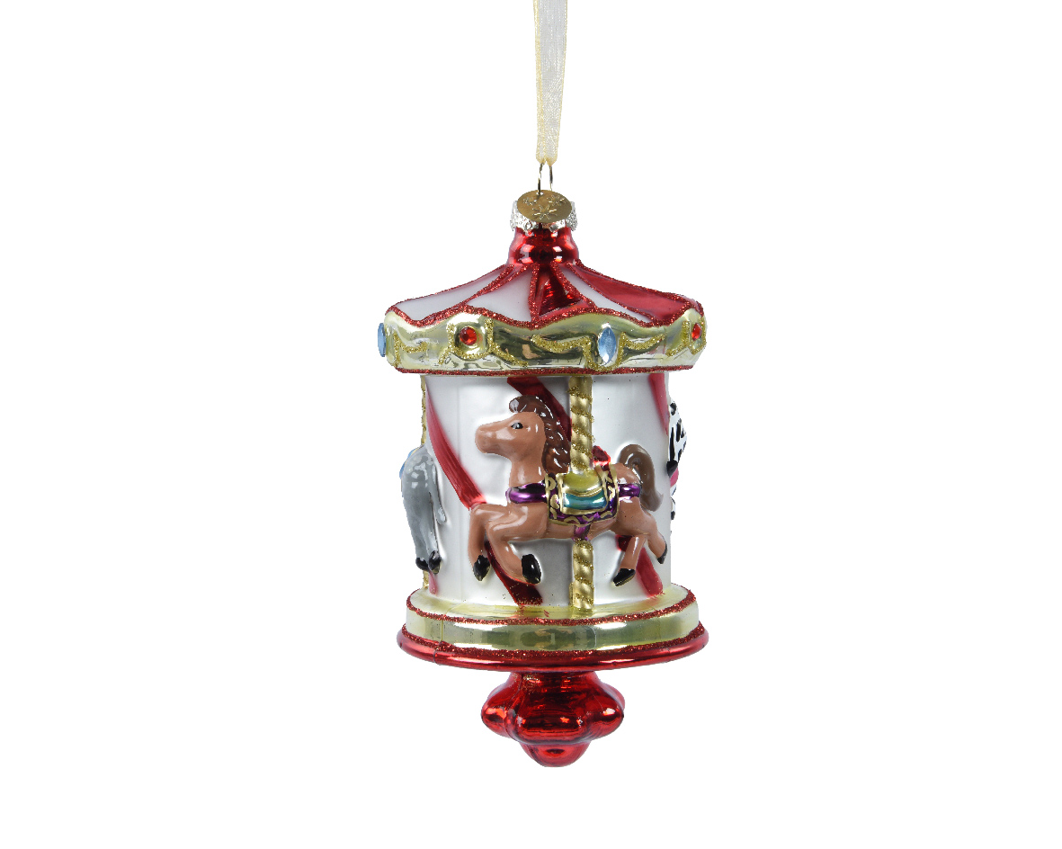Ornament glass w red glitter line on top- w red stripes
