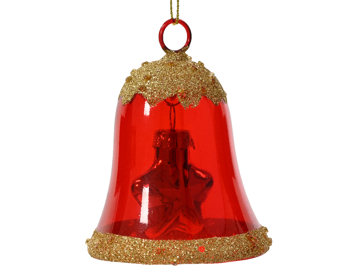 Bell glass transparent w gold glitter and beads