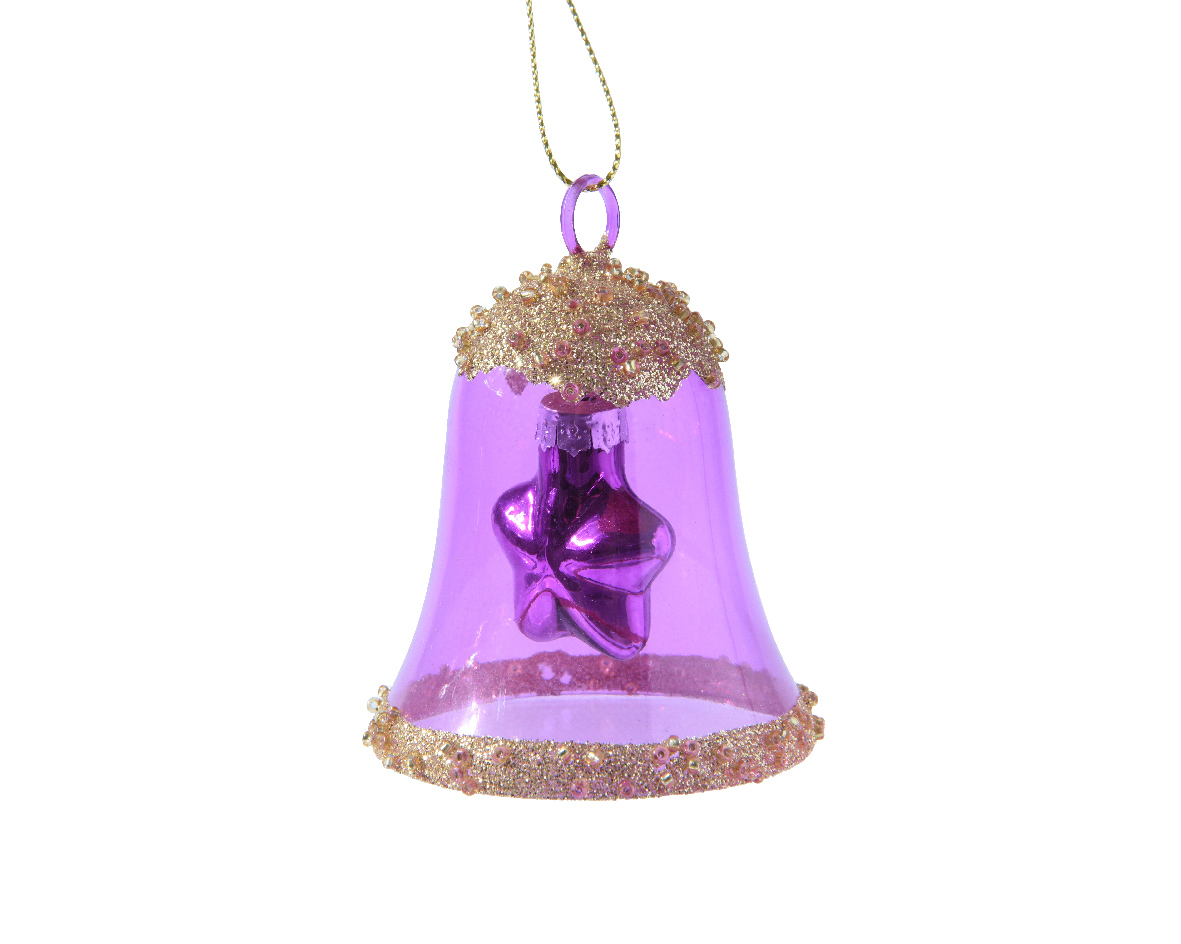 Bell glass transparent w gold glitter and beads