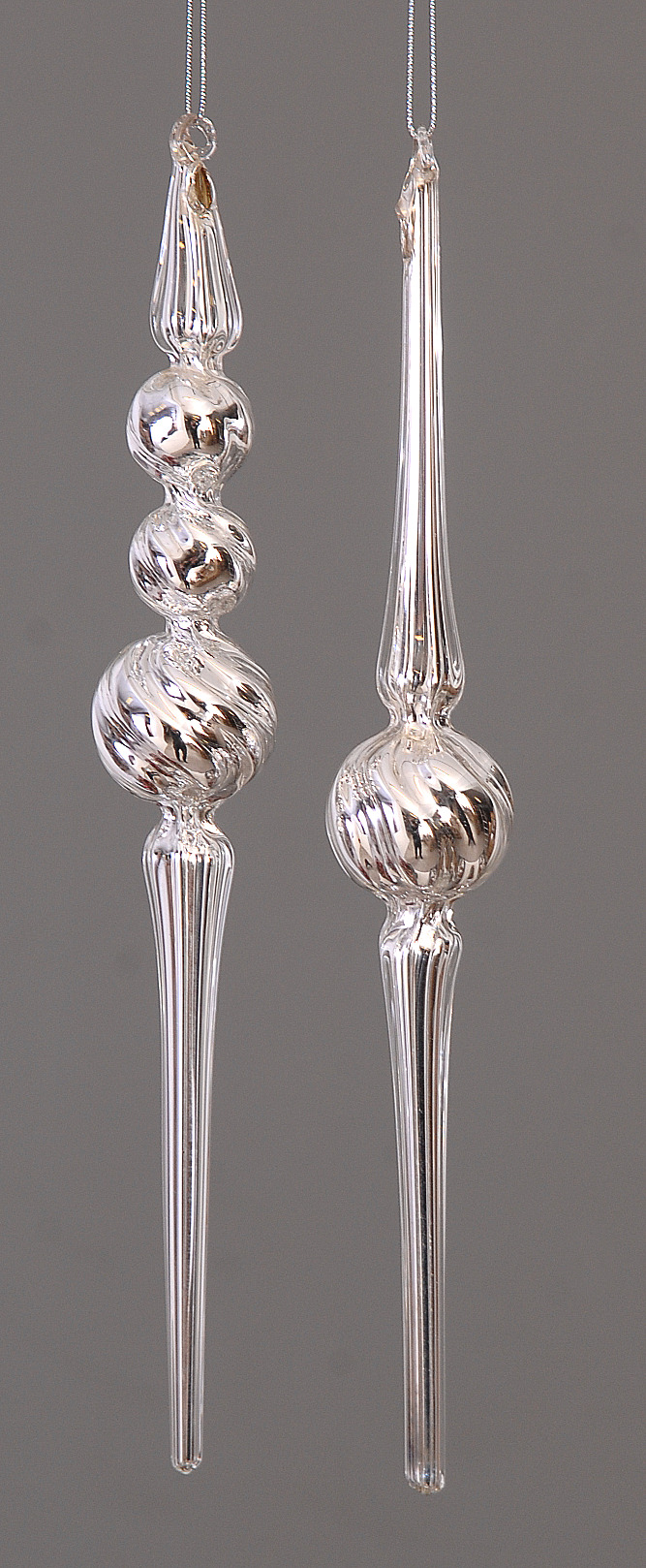 6/108-2Asst 29cm Glass silver icicle orn