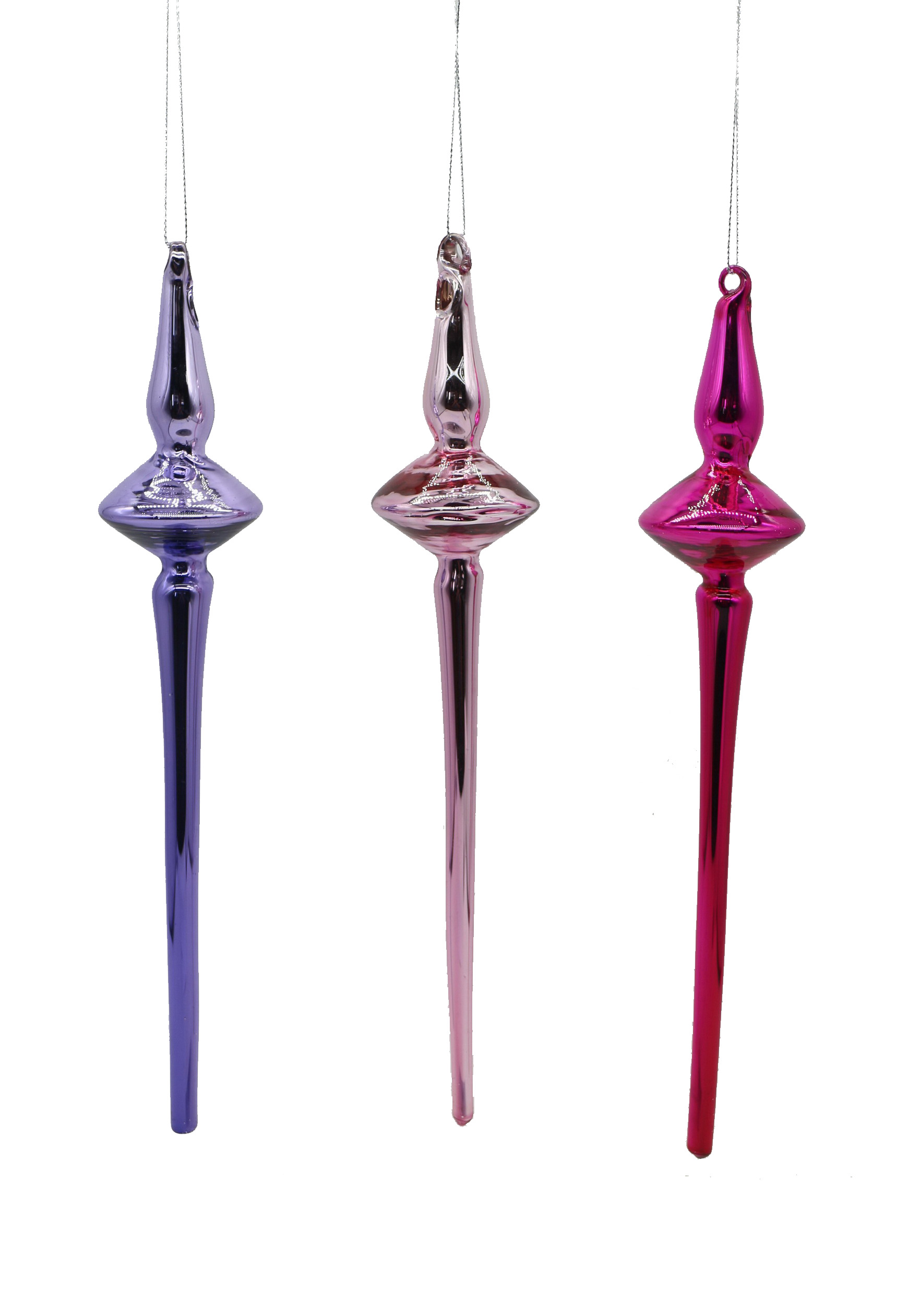 12/48-3Asst 27cm Glass red, purple & pink finial orn