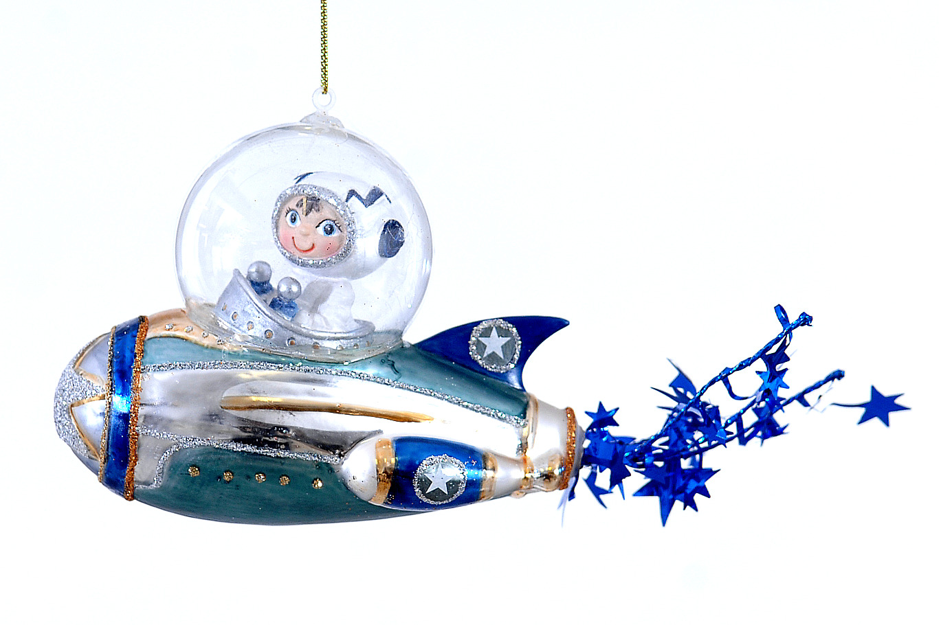6/36-10cm Glass astronaut on space shuttle