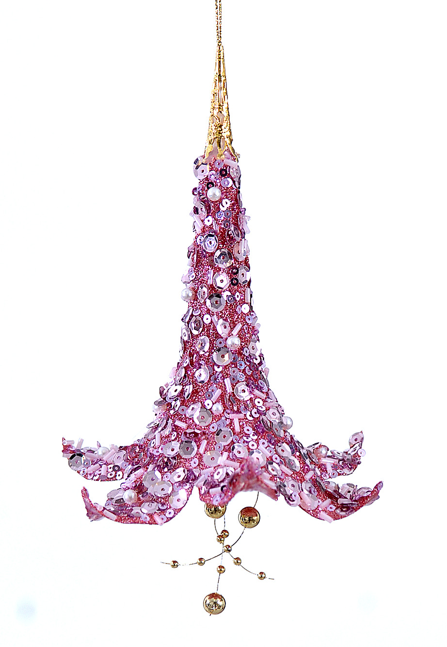 24/96-17cm Plastic fuchsia glitter flower orn