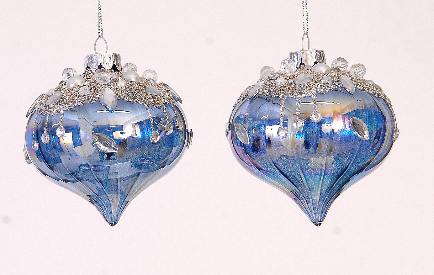 12/48-2Asst 10cm Glass blue w/strass onion orn