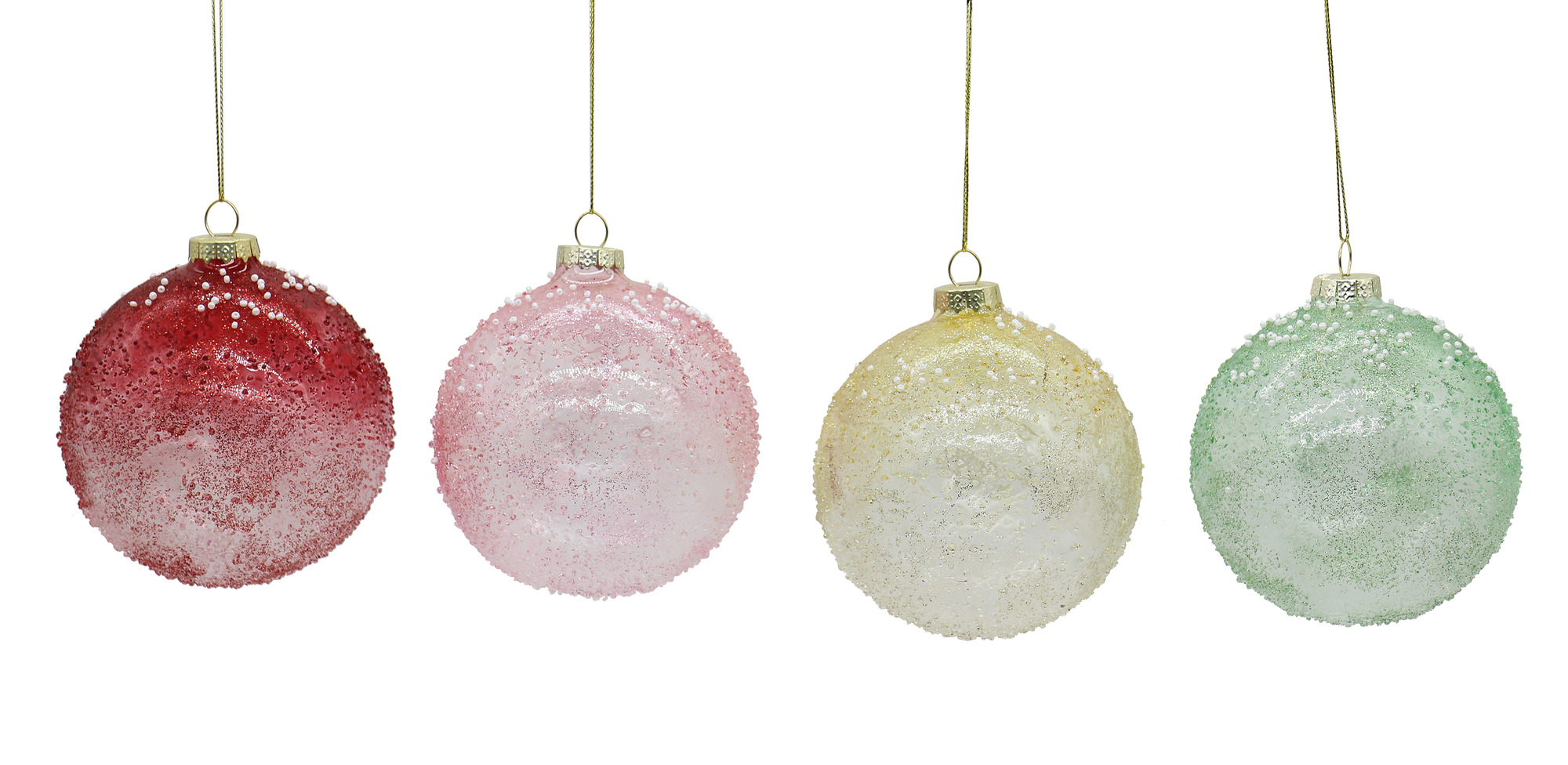12/48-4Asst 10cm Glass blue, pink, gold & drk pink w/glitter balls