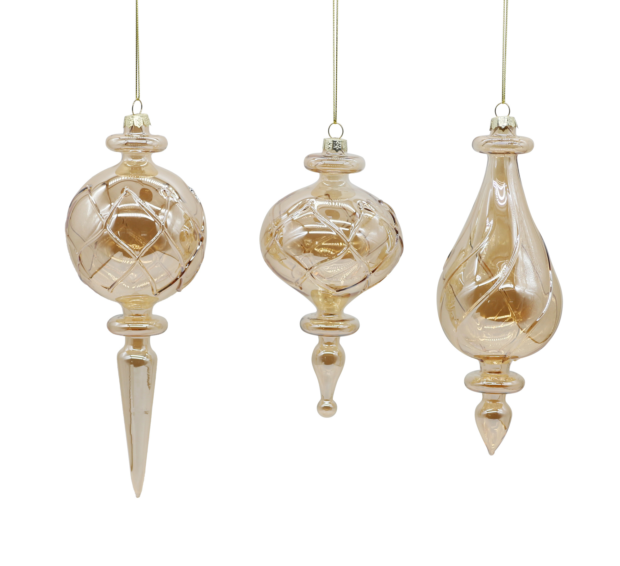 6/24-3Asst 15cm Glass gold finial orn