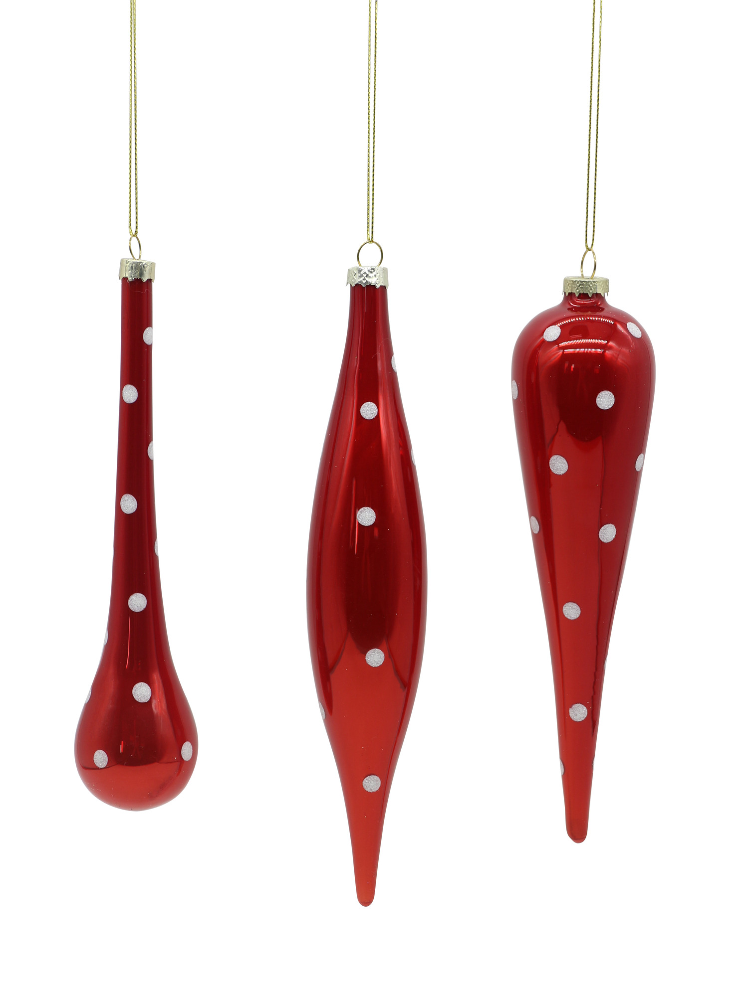 19cm Glass red w/white dots finial orn /  ΤΙΜΗ ΤΕΜΑΧΙΟΥ