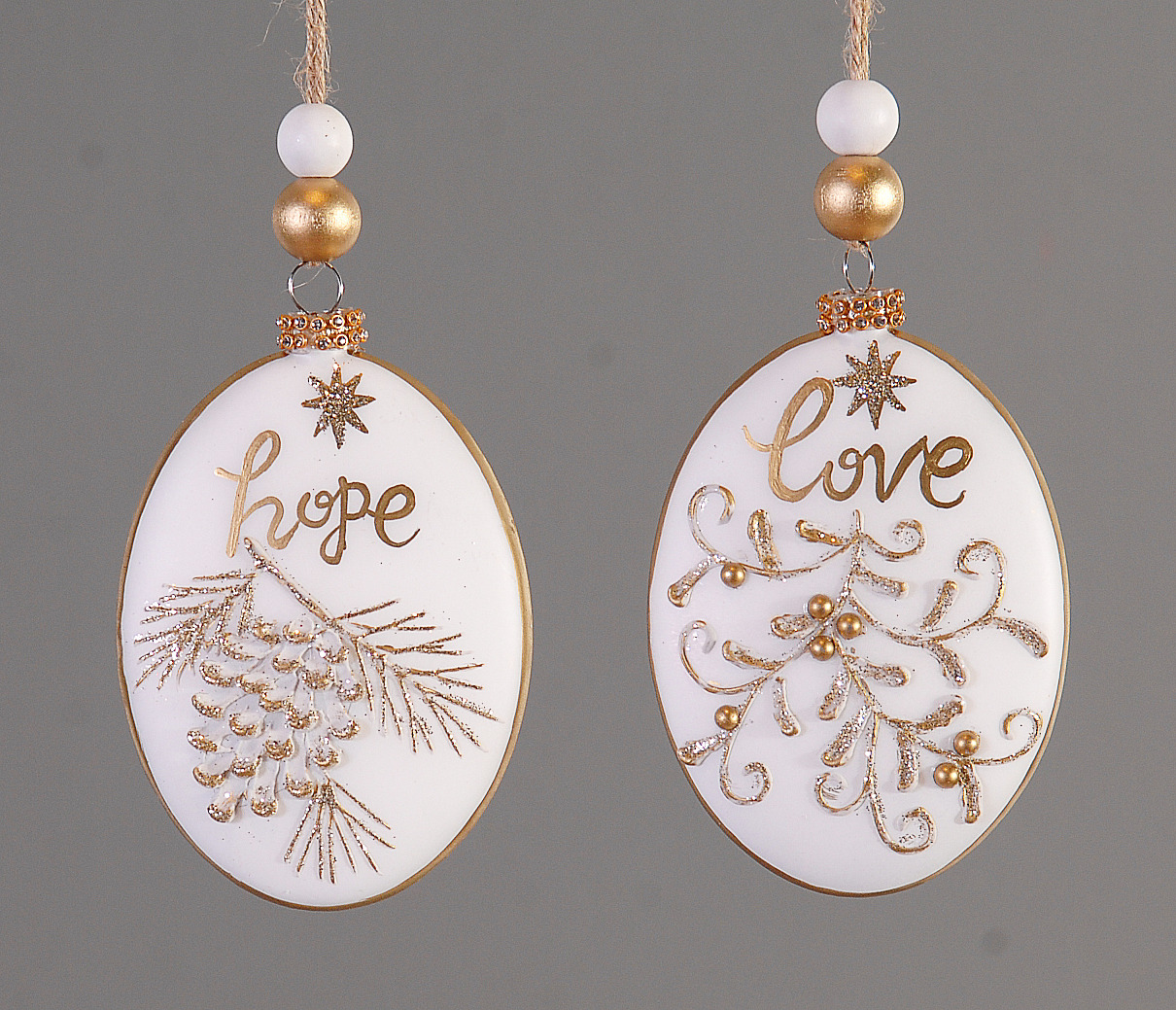 12/36-2Asst 16cm Glass white & gold disc orn 