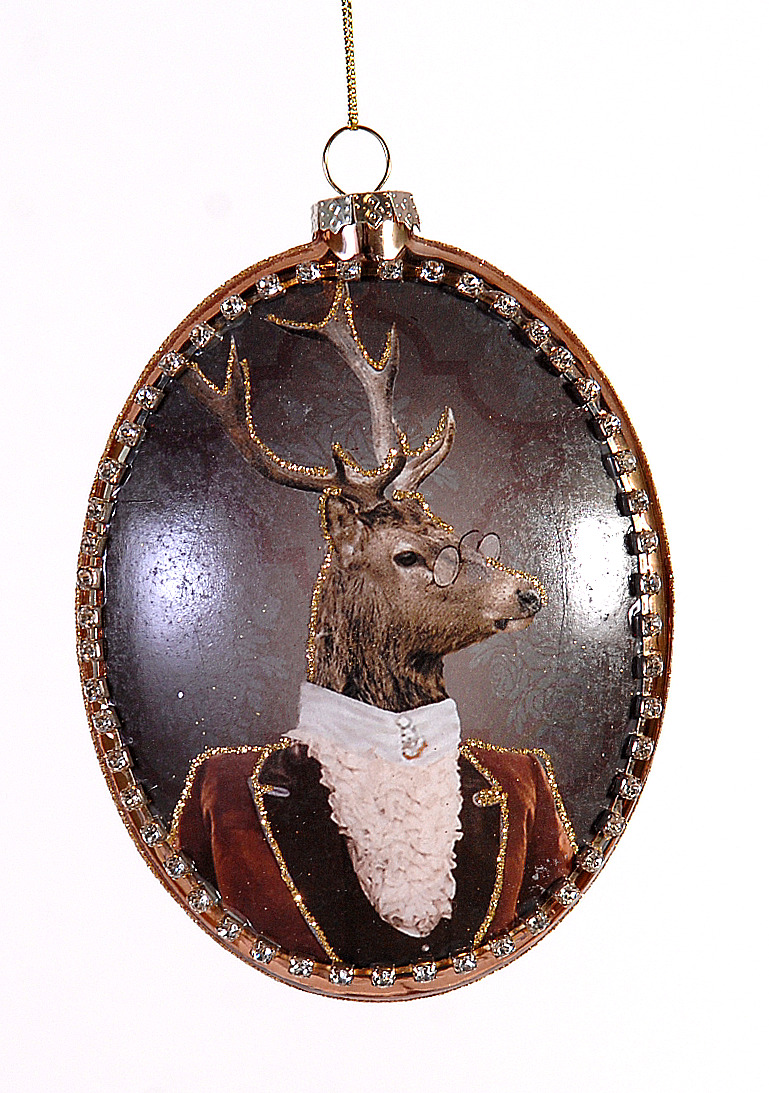 6/24-15cm Glass disk orn w/deer design