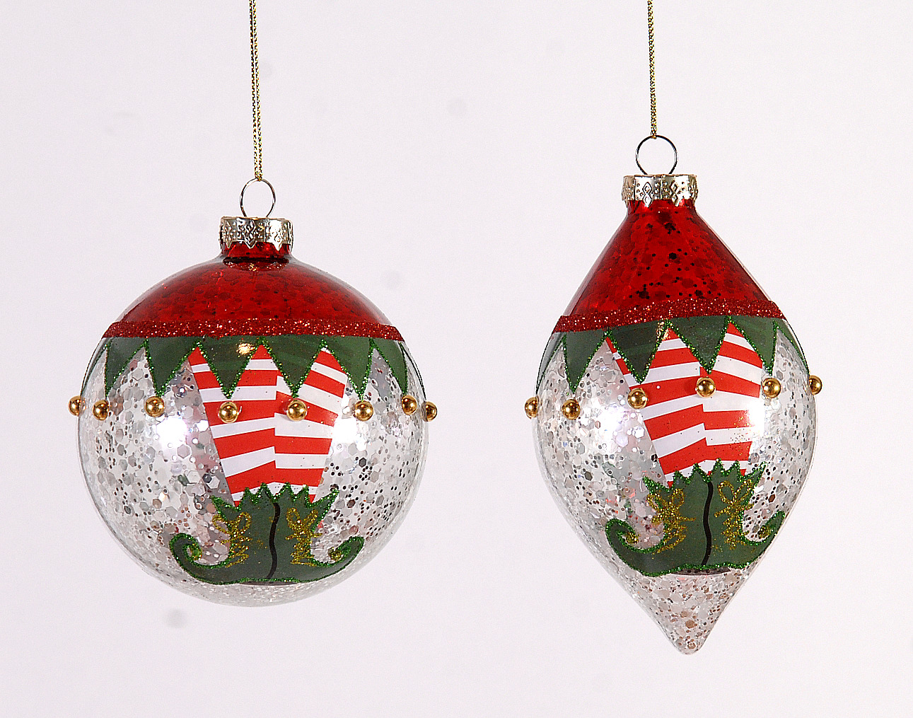 12/72-2Asst 10cm Glass ball & drop orn w/elf legs design
