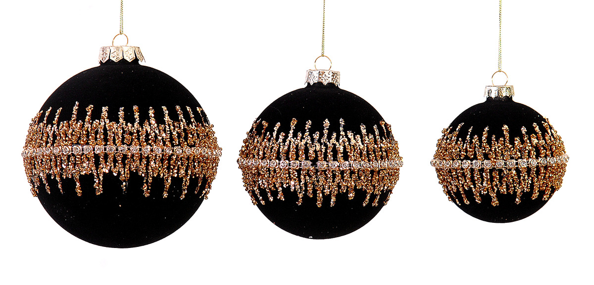 12/48-10cm Glass black ball w/gold strass