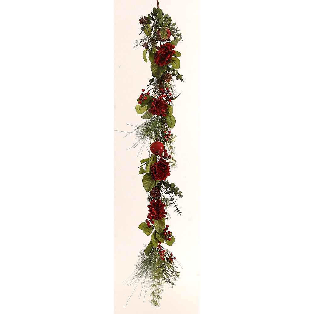 Χριστουγεννιάτικη γιρλάντα με κόκκινα λουλούδια, 150cm